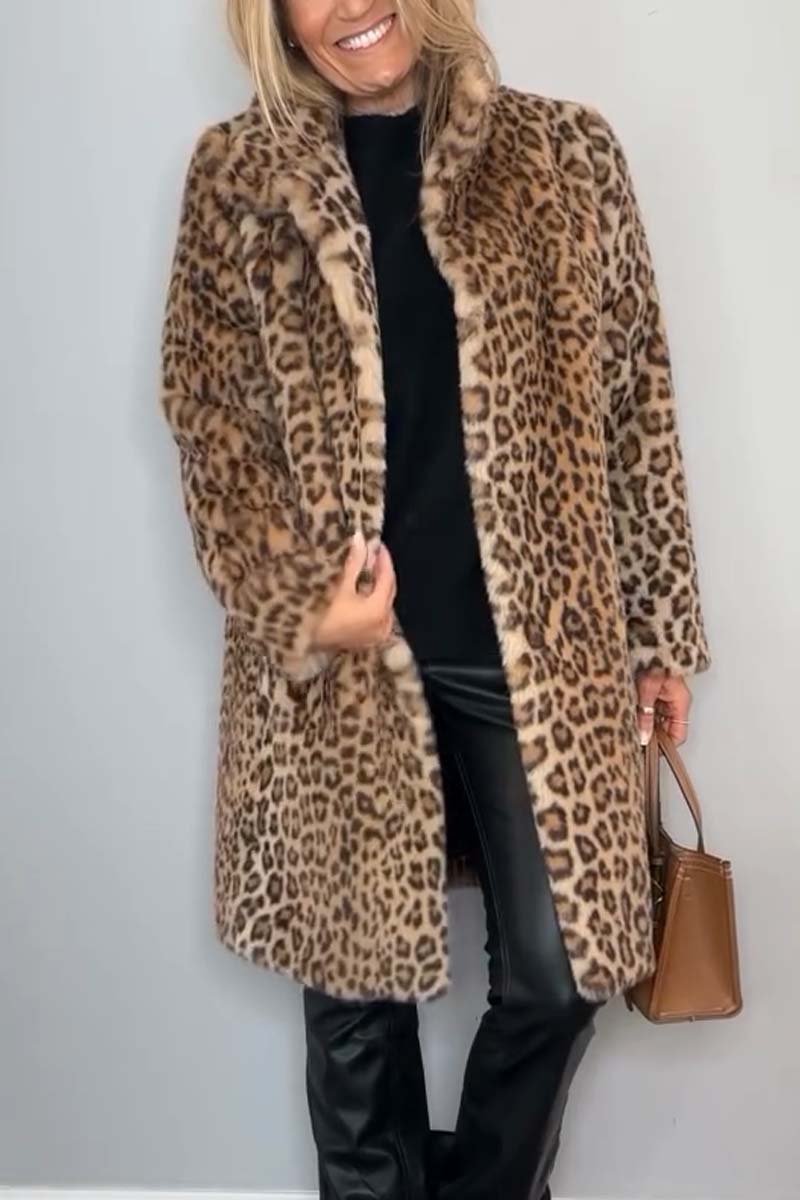 Winter Coat with Leopard Print and Synthetic Fur for Women