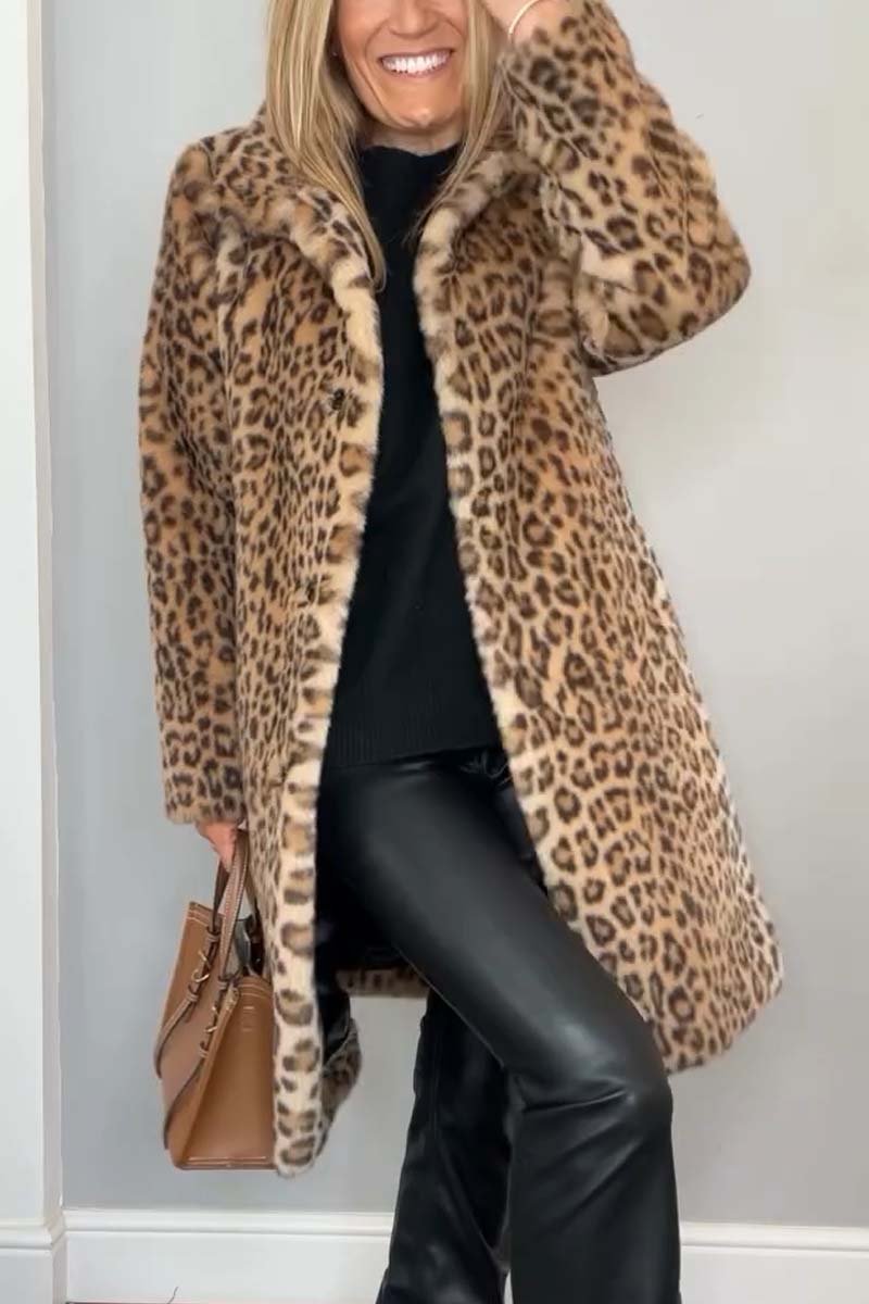 Winter Coat with Leopard Print and Synthetic Fur for Women