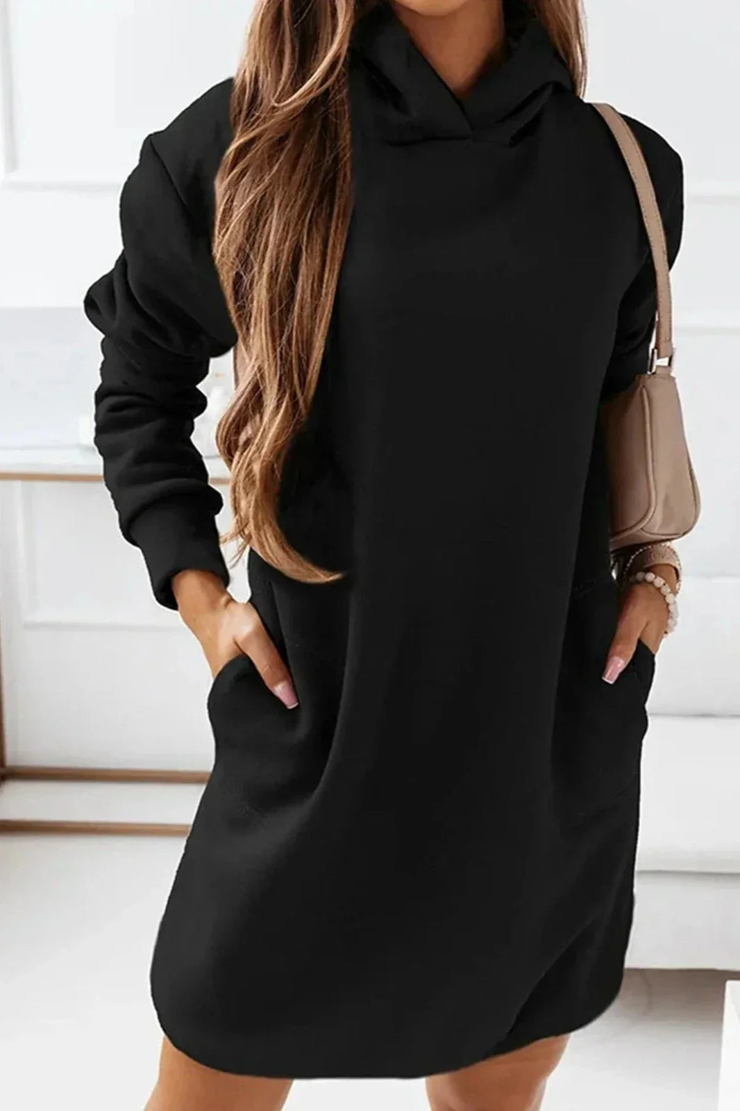 Warm Women's Hooded Dress with Pockets